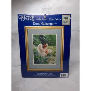 1998 Candamar Designs Embellished Cross Stitch Kit An Angel's Care 51095 9x12